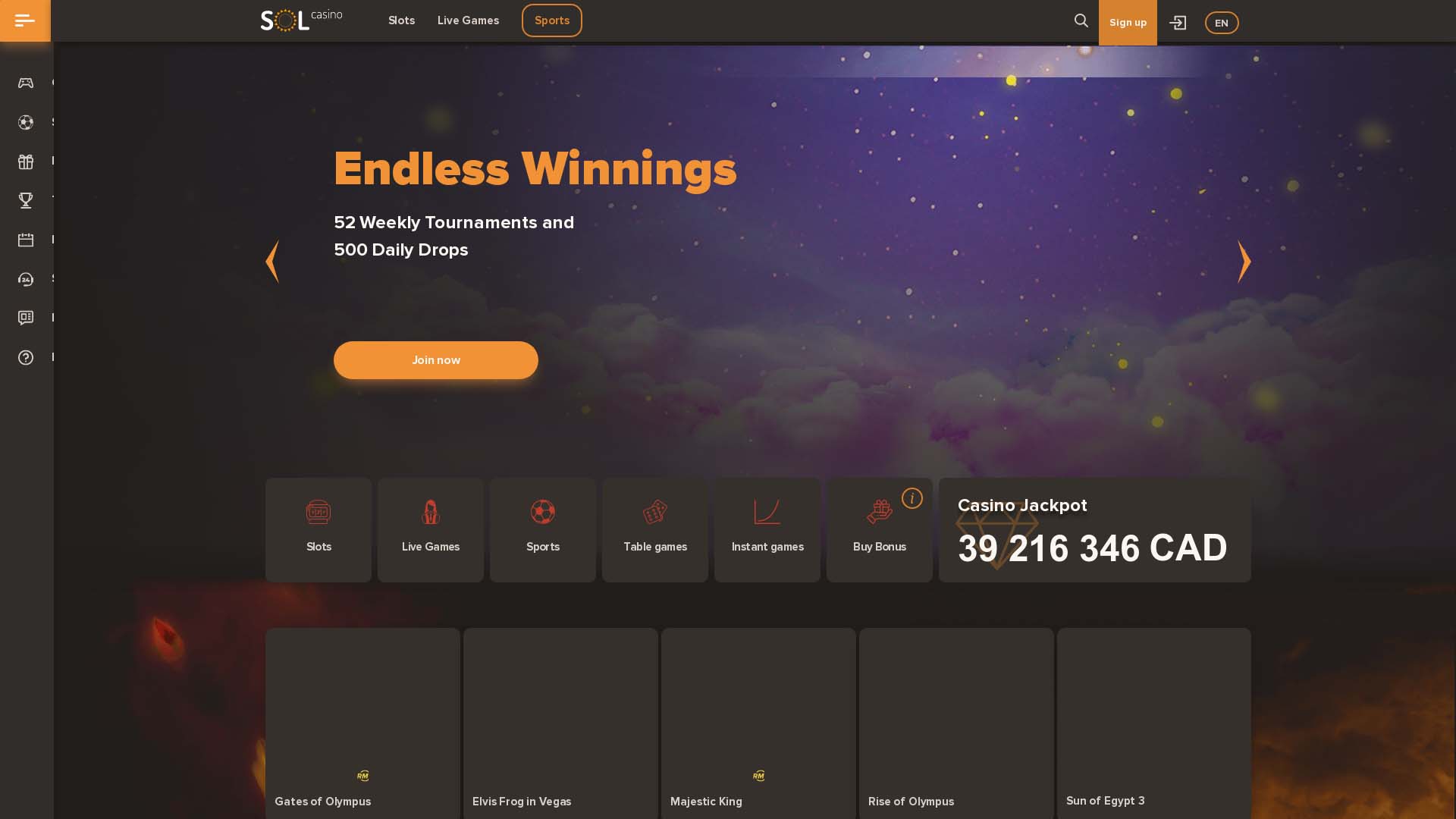 Screenshot of Sol Casino taken in 2025 Screenshot of Sol Casino taken in 2025