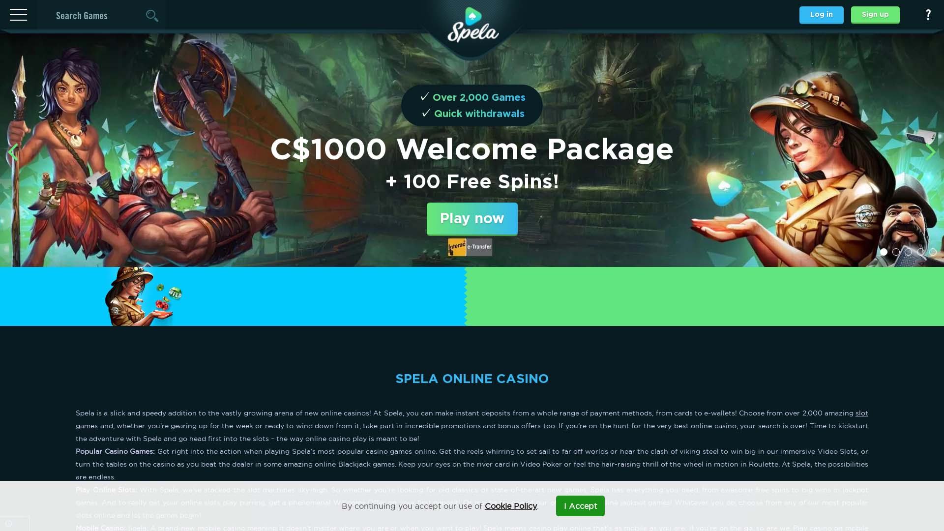 Screenshot of Spela Casino taken in 2025