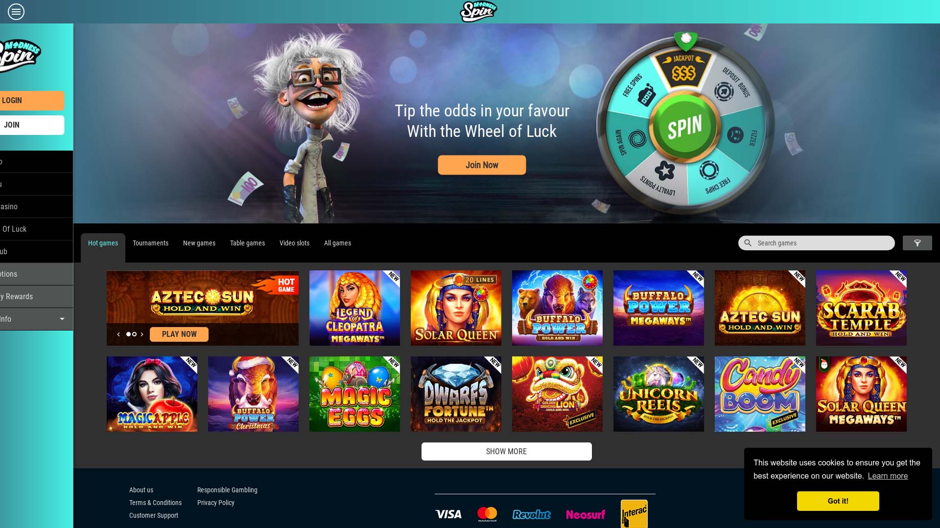 Screenshot of Spin Madness Casino taken in 2025