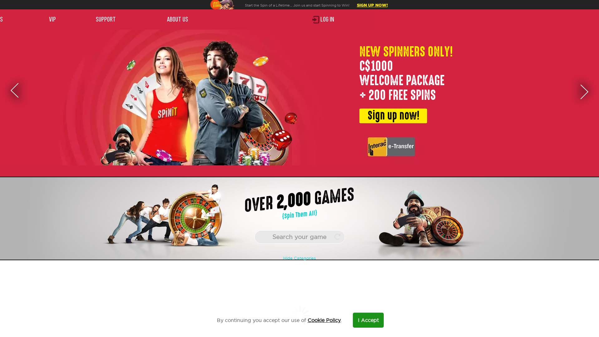Screenshot of Spinit Casino taken in 2025 Screenshot of Spinit Casino taken in 2025