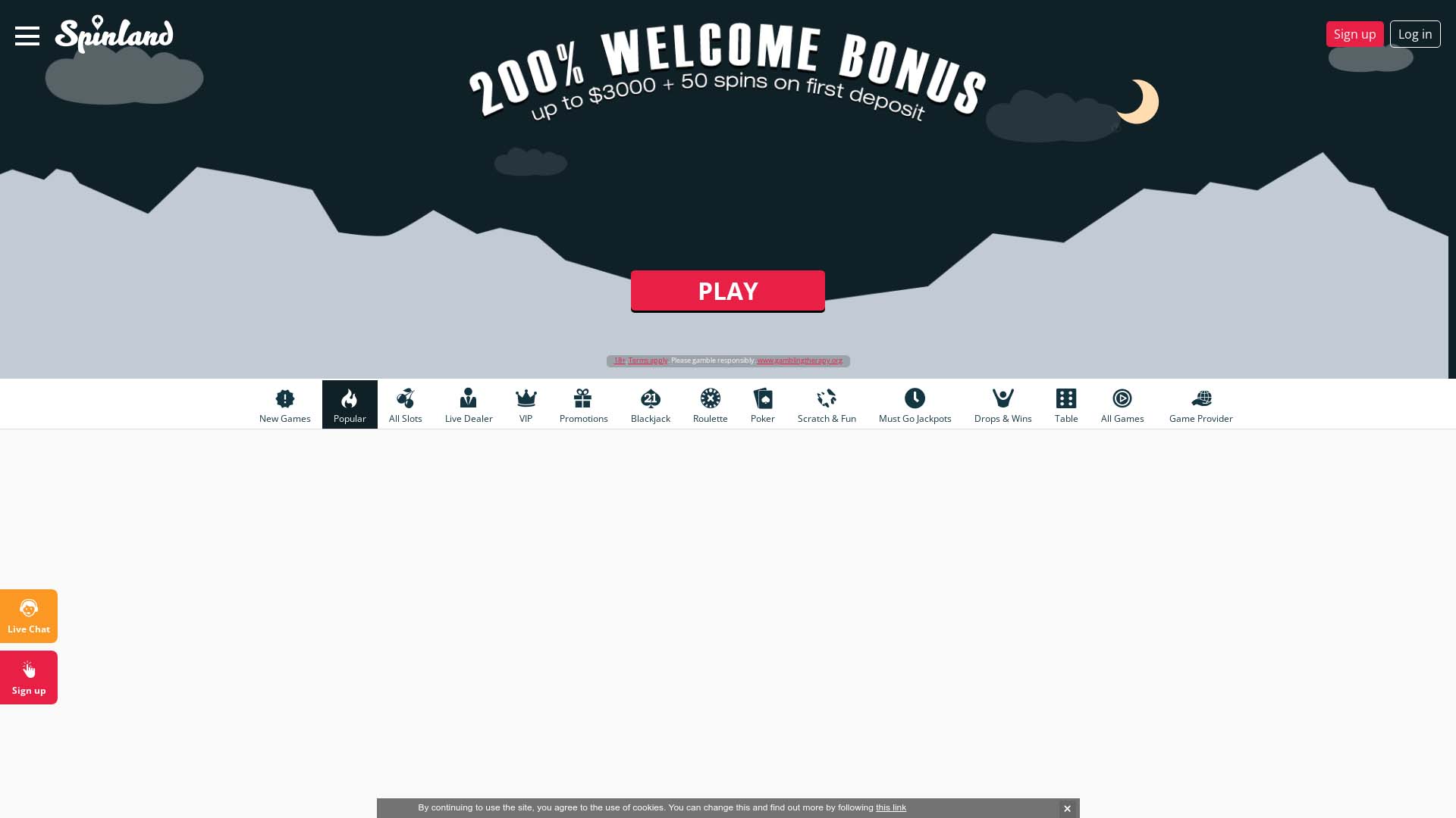 Screenshot of Spinland Casino taken in 2025 Screenshot of Spinland Casino taken in 2025