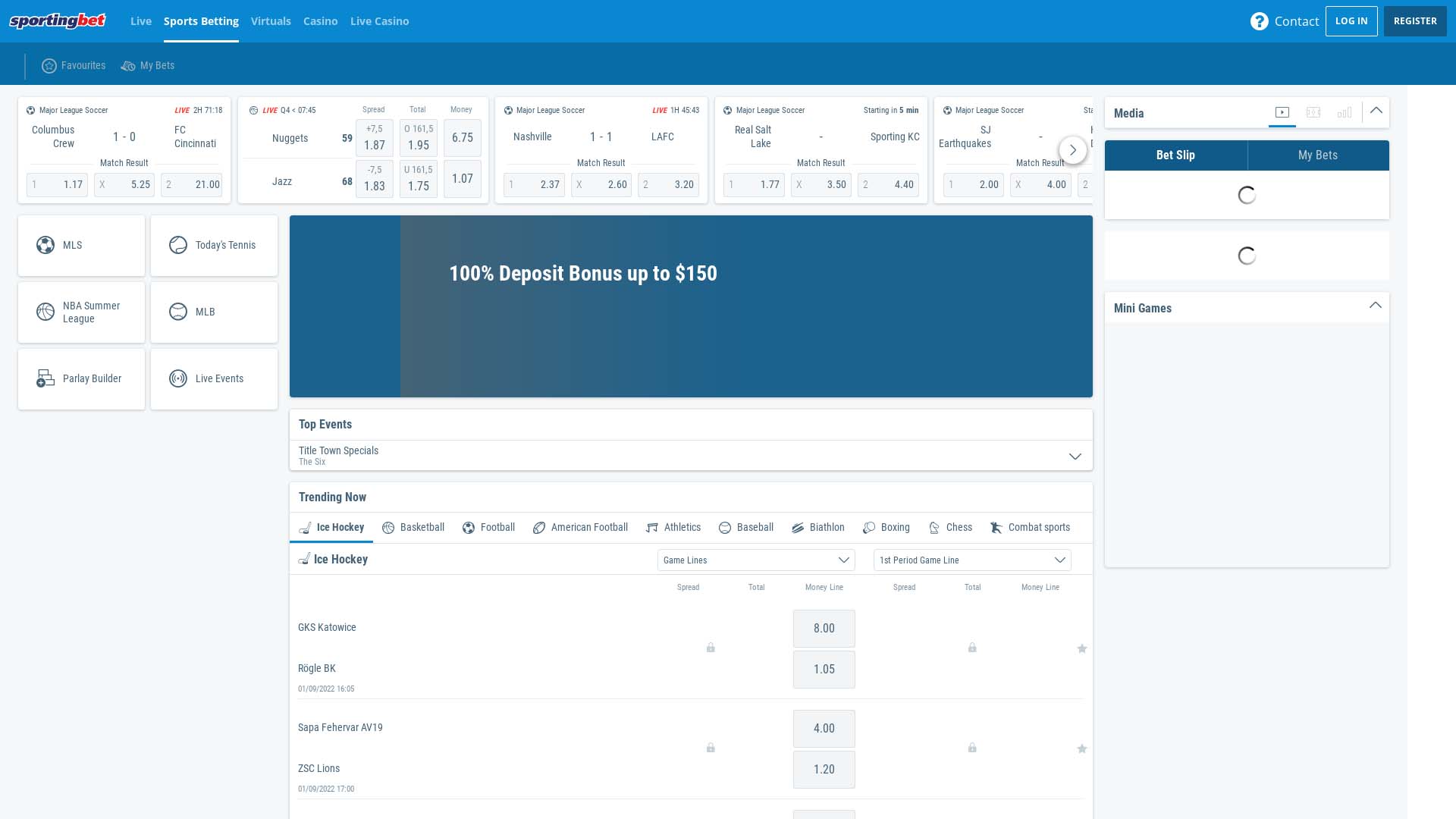 Screenshot of Sportingbet Casino taken in 2025