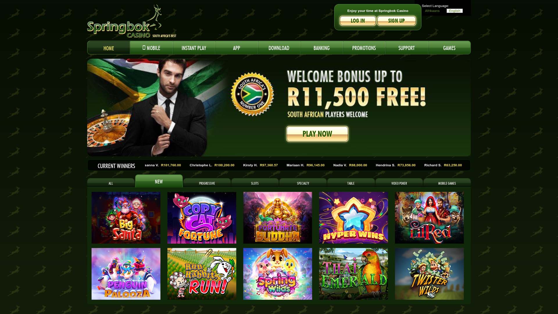 Screenshot of Springbok Casino taken in 2025