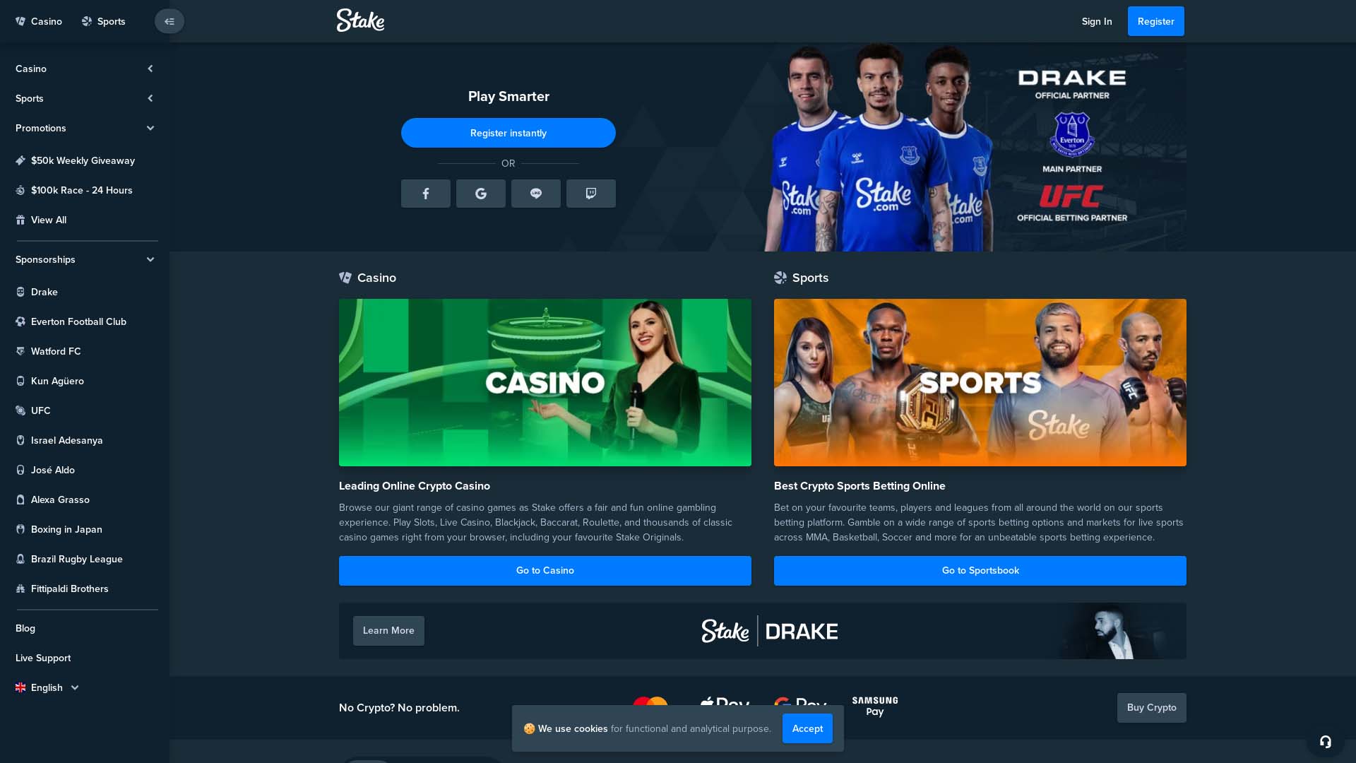 Screenshot of Stake Casino taken in 2025