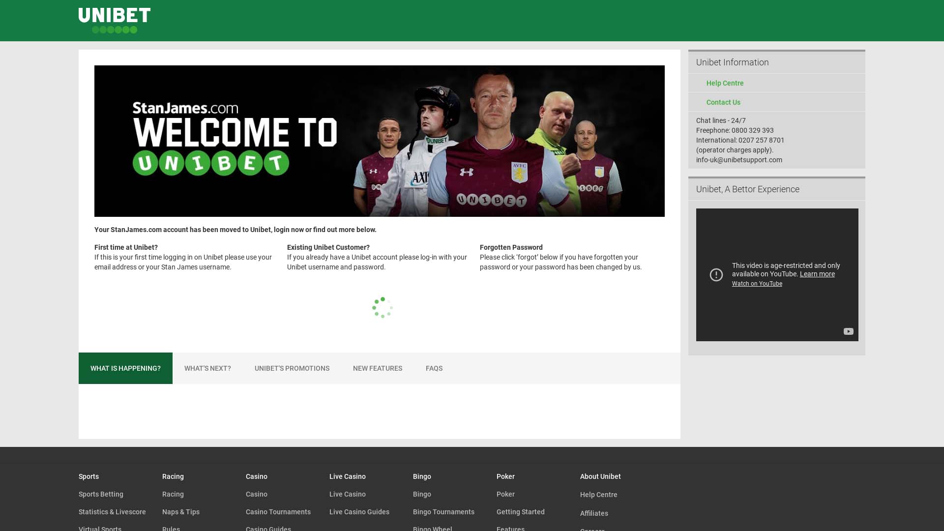 Screenshot of Stan James Casino taken in 2025