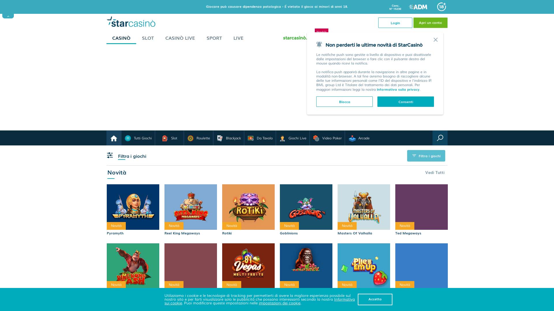 Screenshot of StarCasino taken in 2025