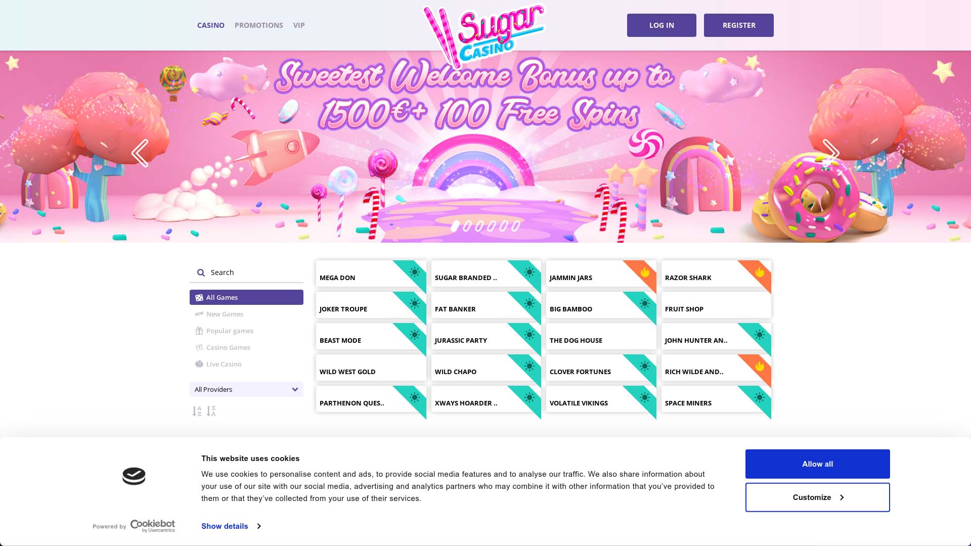 Screenshot of Sugar Casino taken in 2025