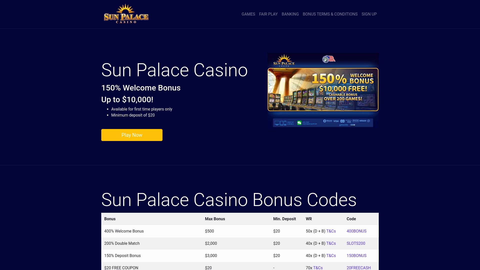 Screenshot of Sun Palace Casino taken in 2025