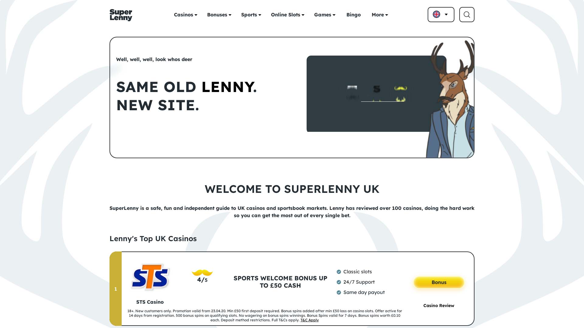 Screenshot of SuperLenny Casino taken in 2025