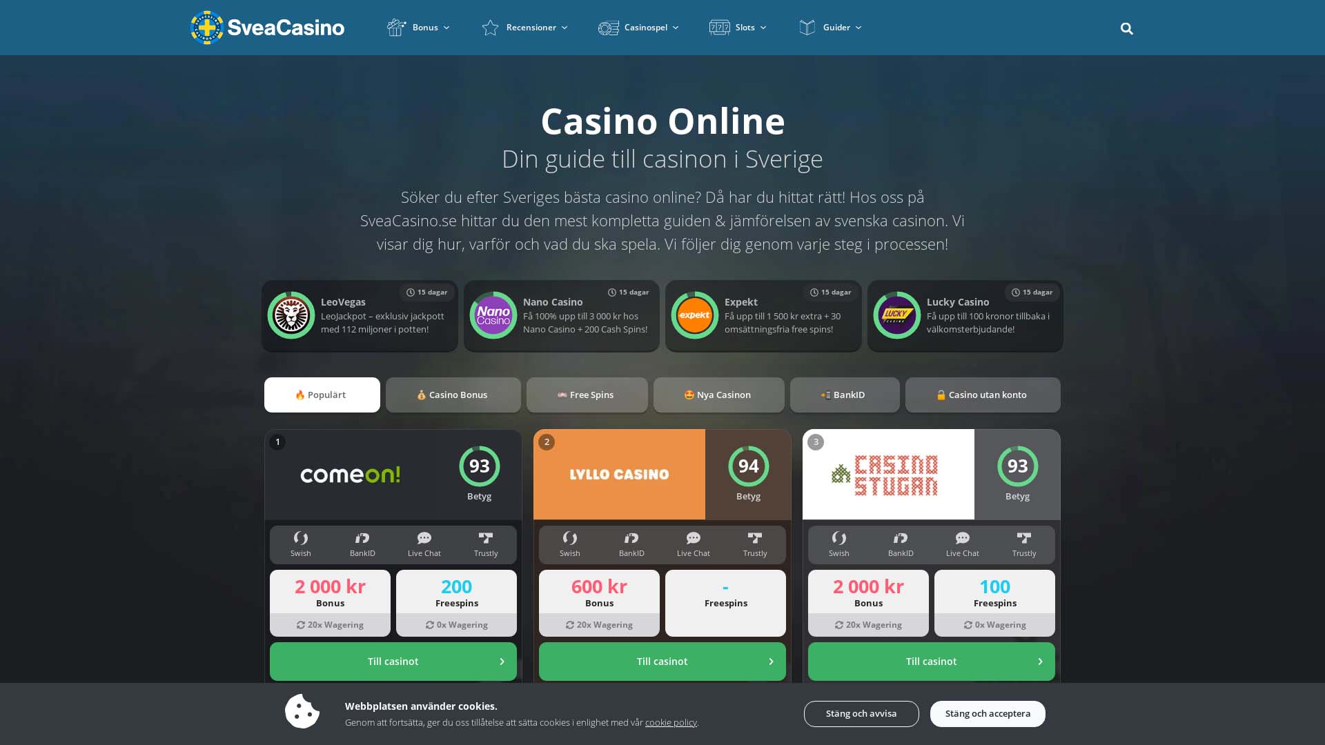 Screenshot of SveaCasino taken in 2025