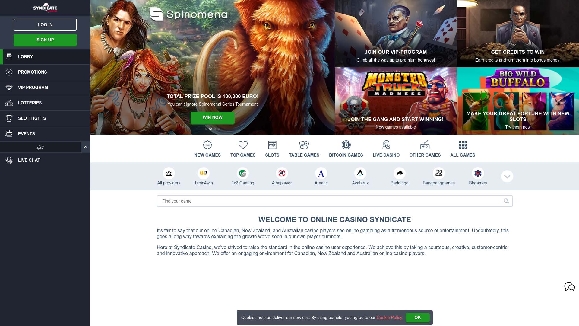 Screenshot of Syndicate Casino taken in 2025