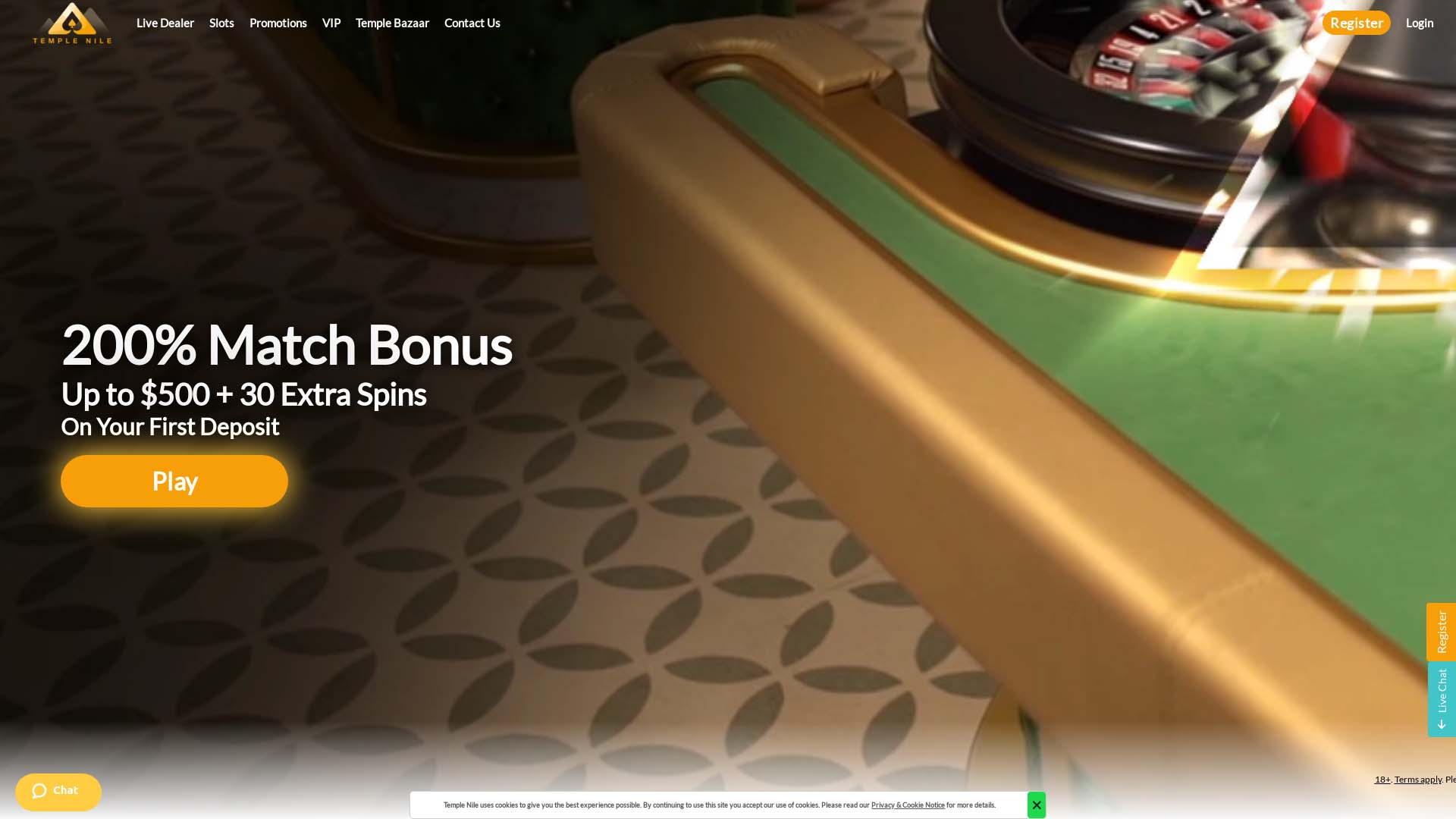 Screenshot of Temple Nile Casino taken in 2025