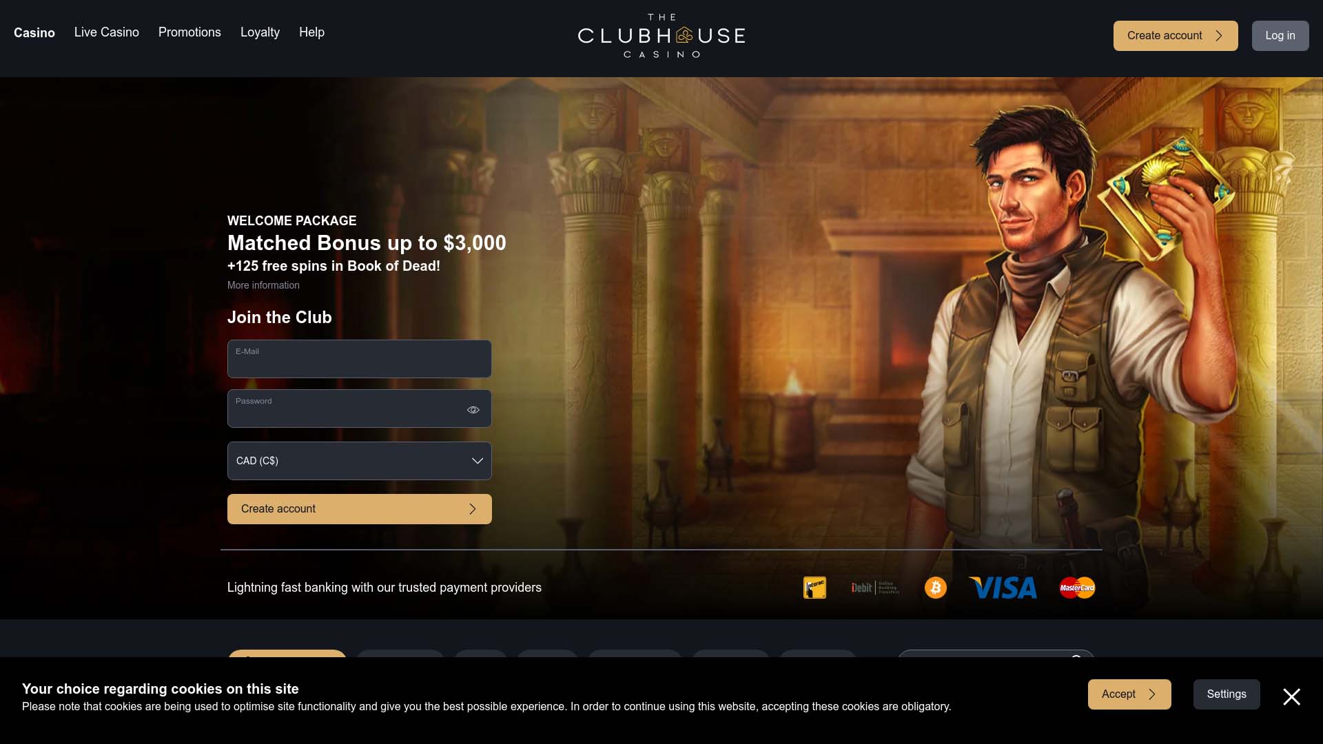 Screenshot of The ClubHouse Casino taken in 2025