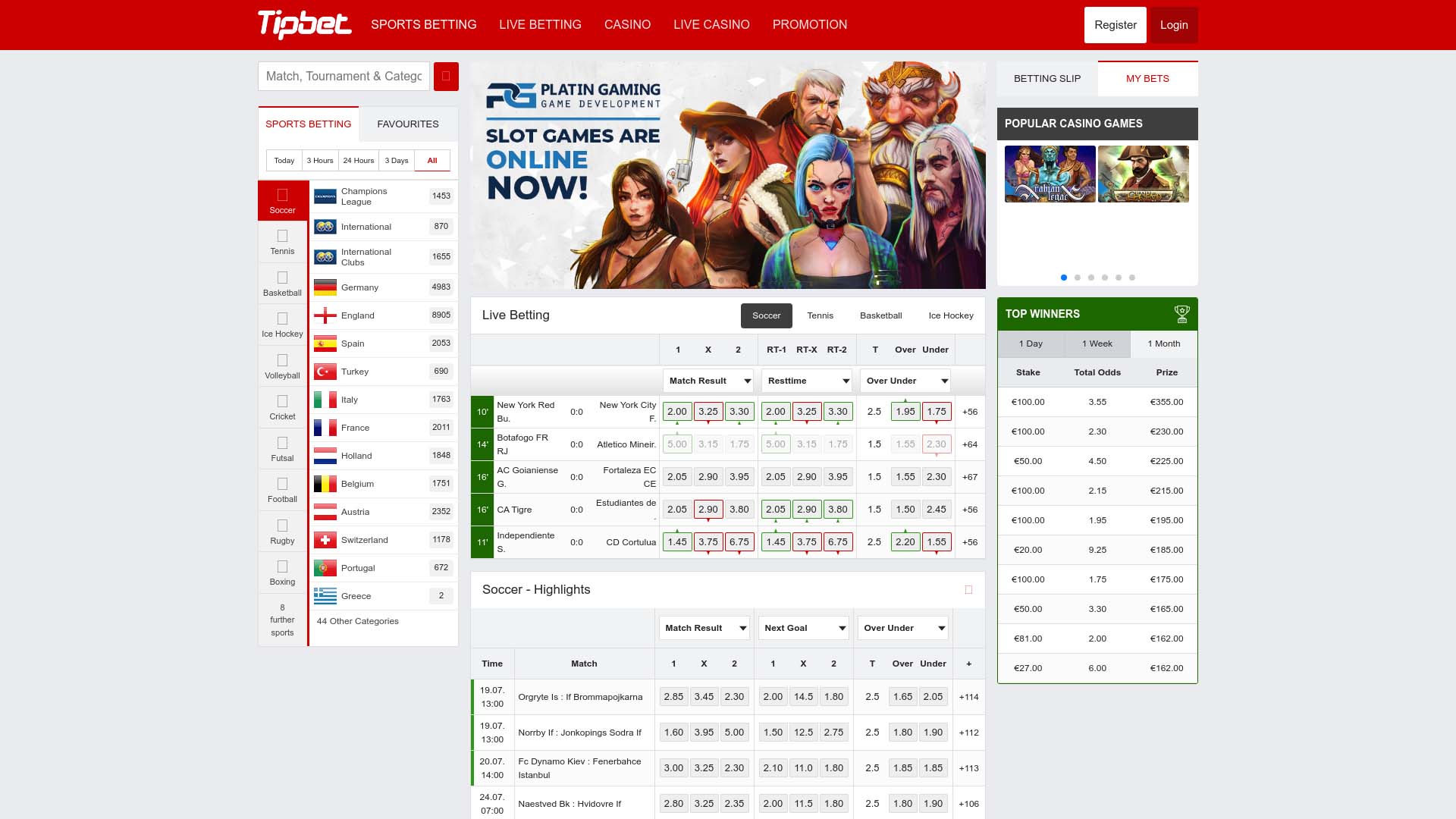 Screenshot of Tipbet Casino taken in 2025