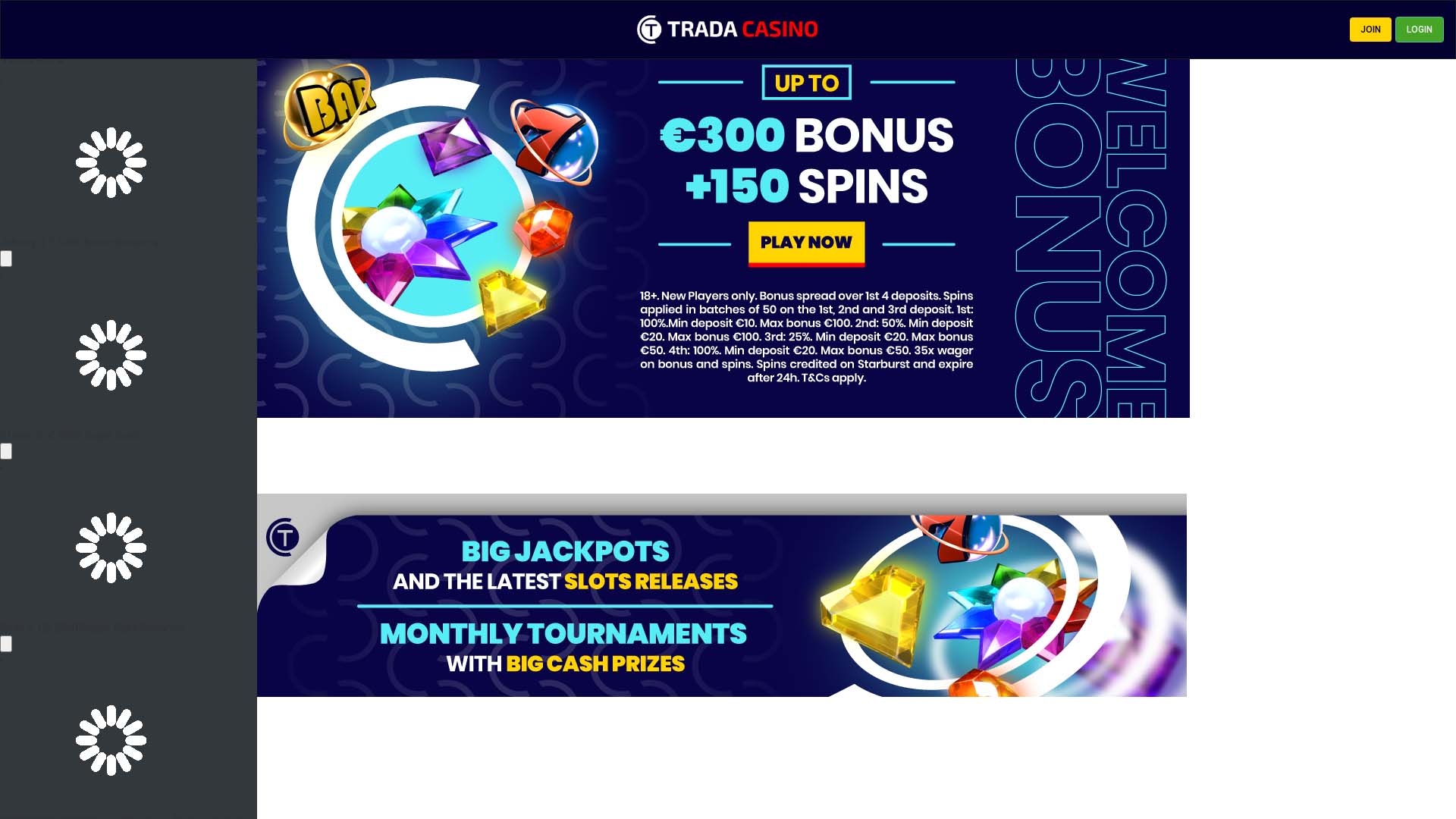 Screenshot of Trada Casino taken in 2025 Screenshot of Trada Casino taken in 2025