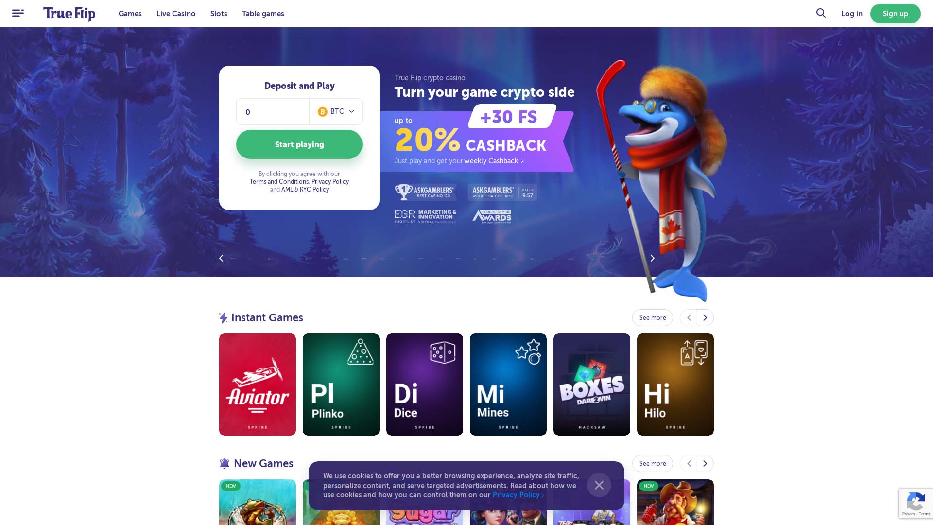 Screenshot of True Flip Casino taken in 2025