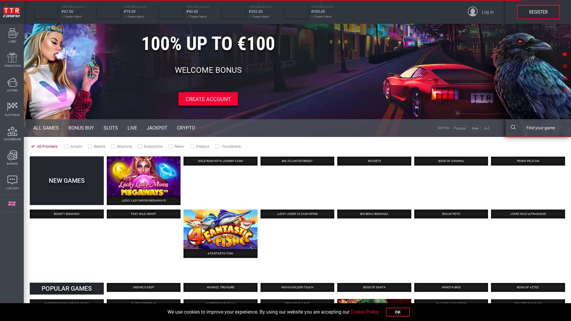 Screenshot of TTR Casino taken in 2025