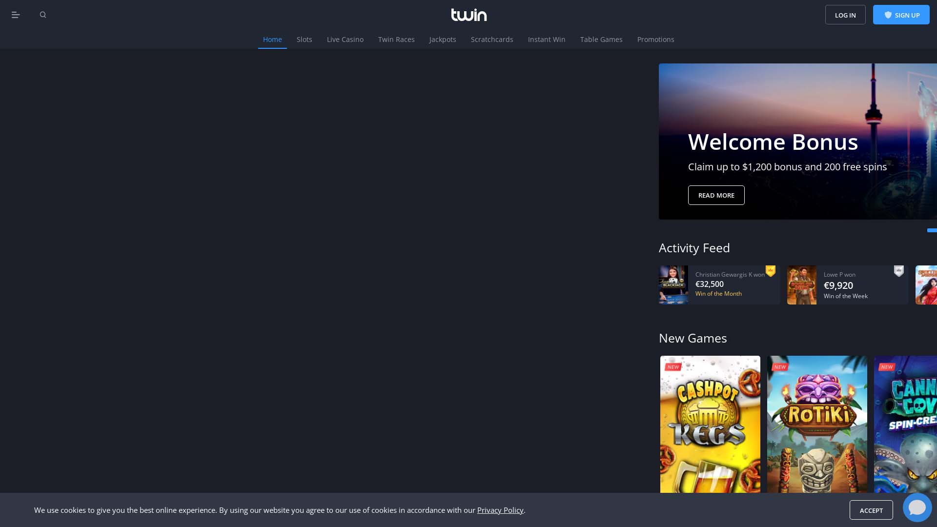 Screenshot of Twin Casino taken in 2025 Screenshot of Twin Casino taken in 2025