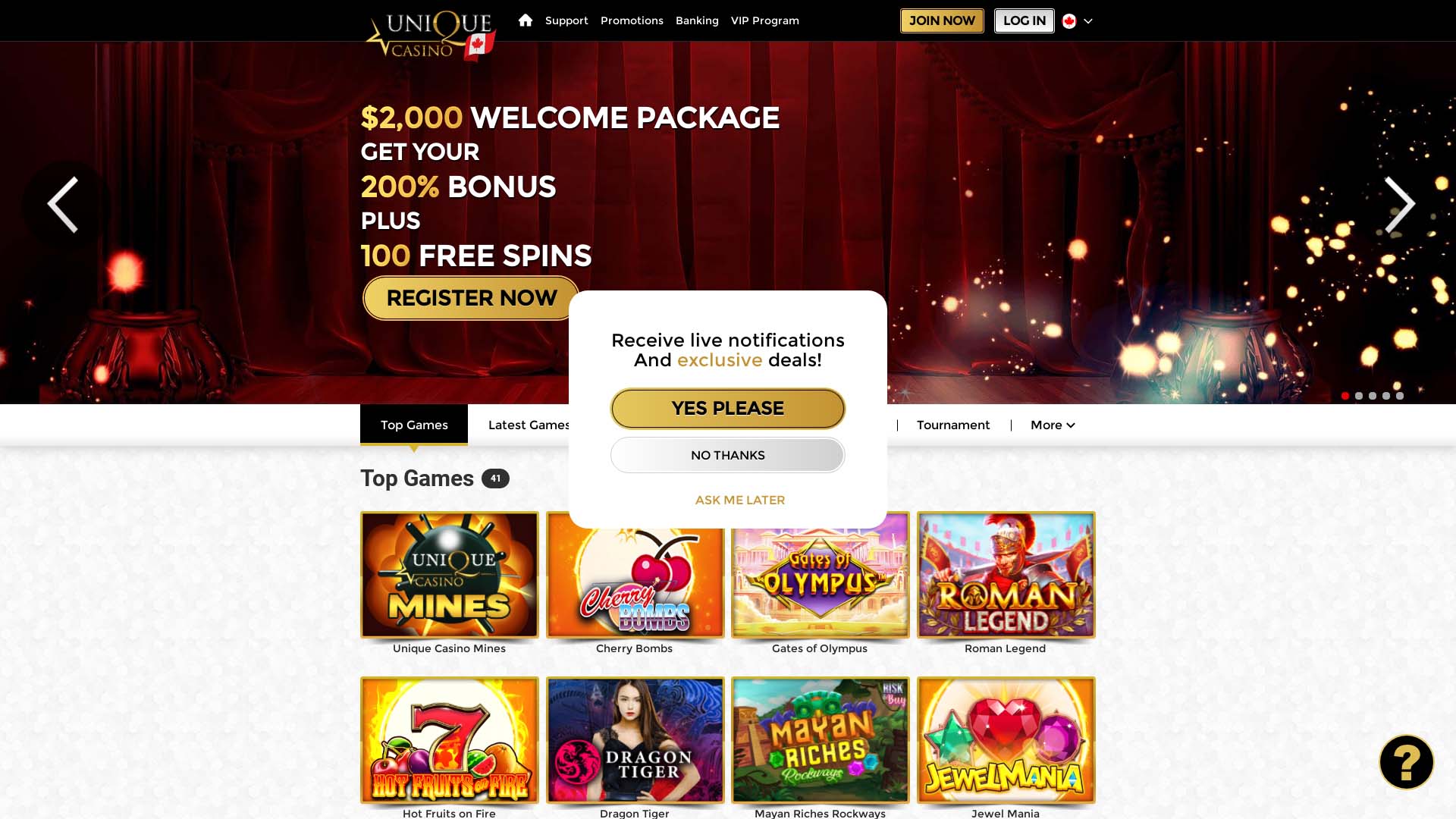 Screenshot of Unique Casino taken in 2025