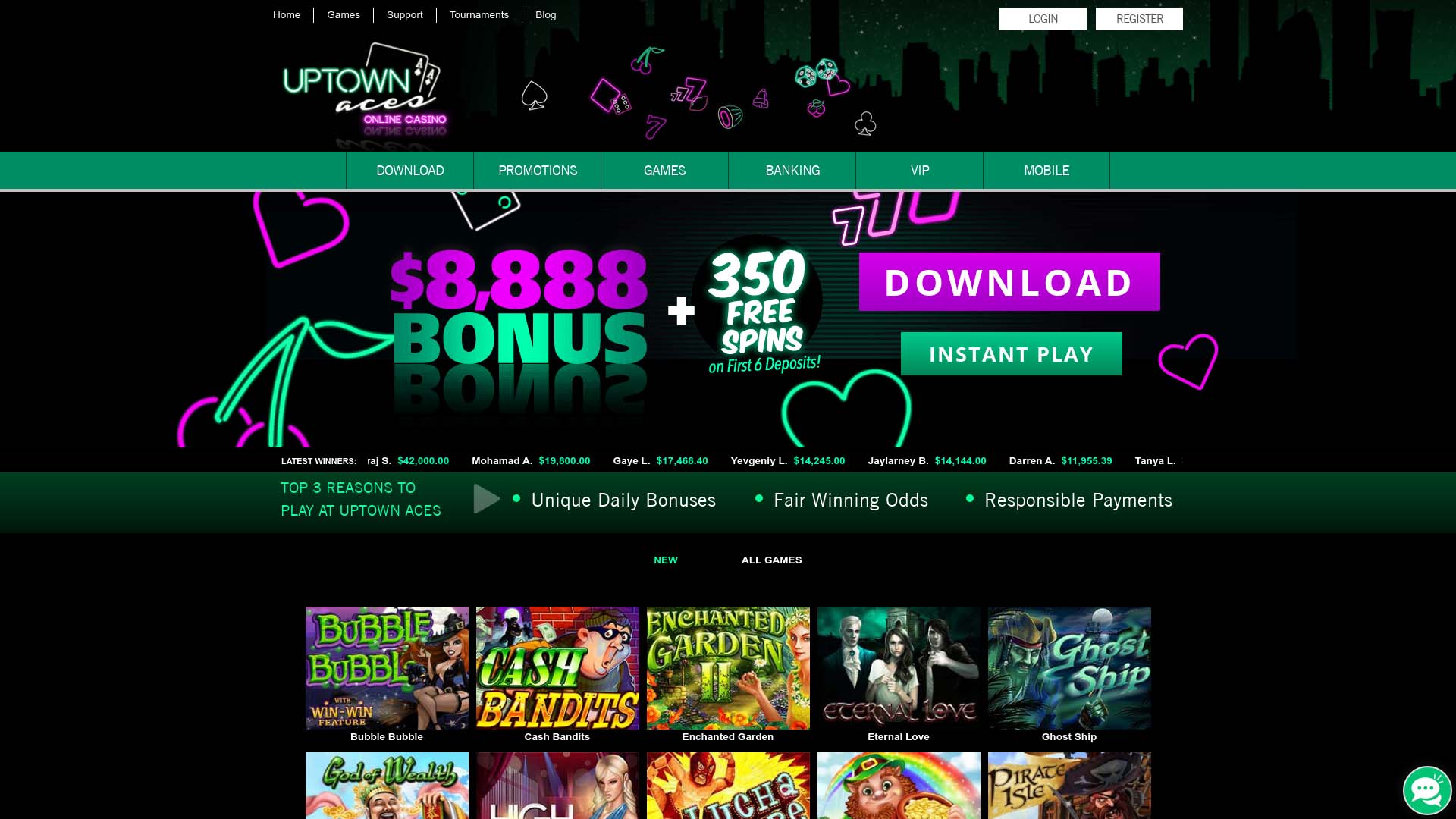 Screenshot of Uptown Aces Casino taken in 2025