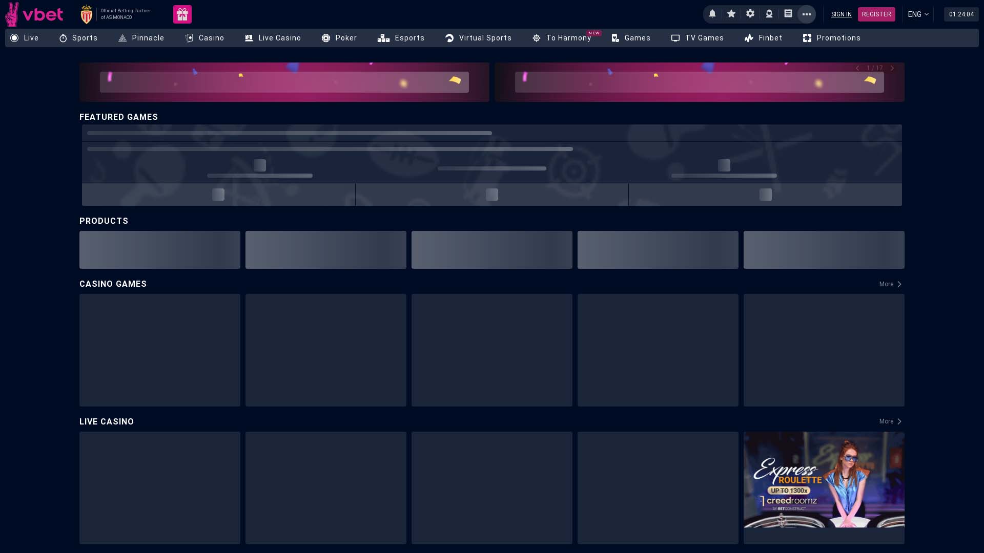 Screenshot of Vbet Casino taken in 2025