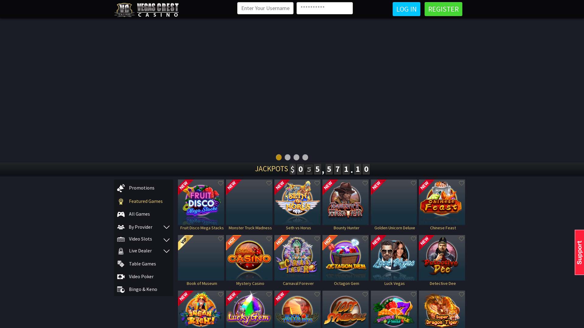 Screenshot of Vegas Crest Casino taken in 2025