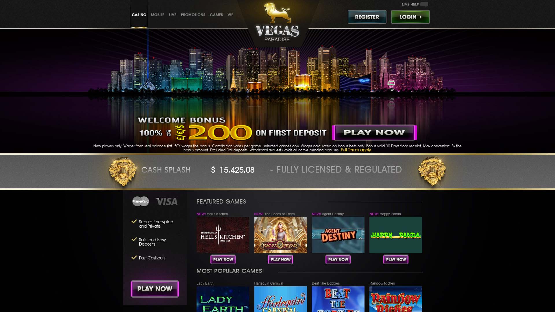 Screenshot of Vegas Paradise Casino taken in 2025