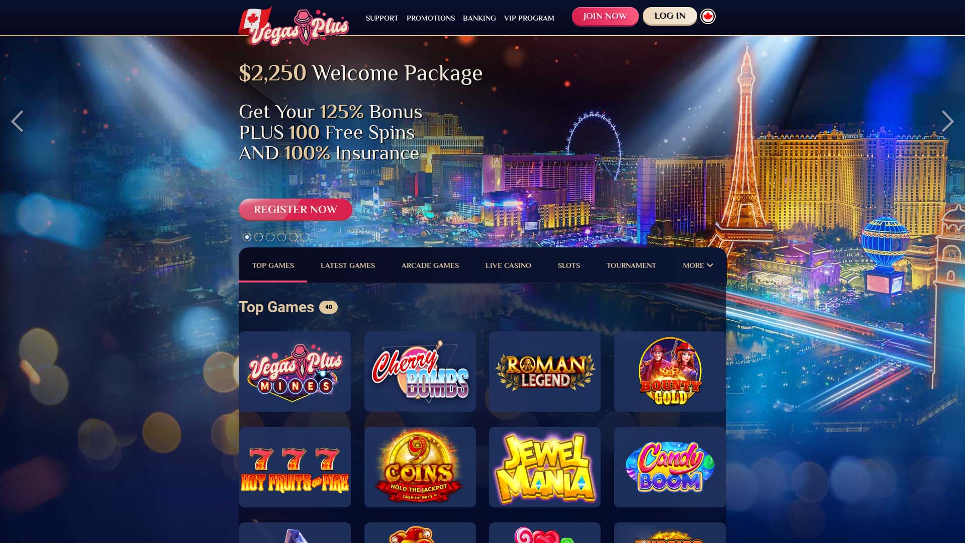 Screenshot of VegasPlus Casino taken in 2025