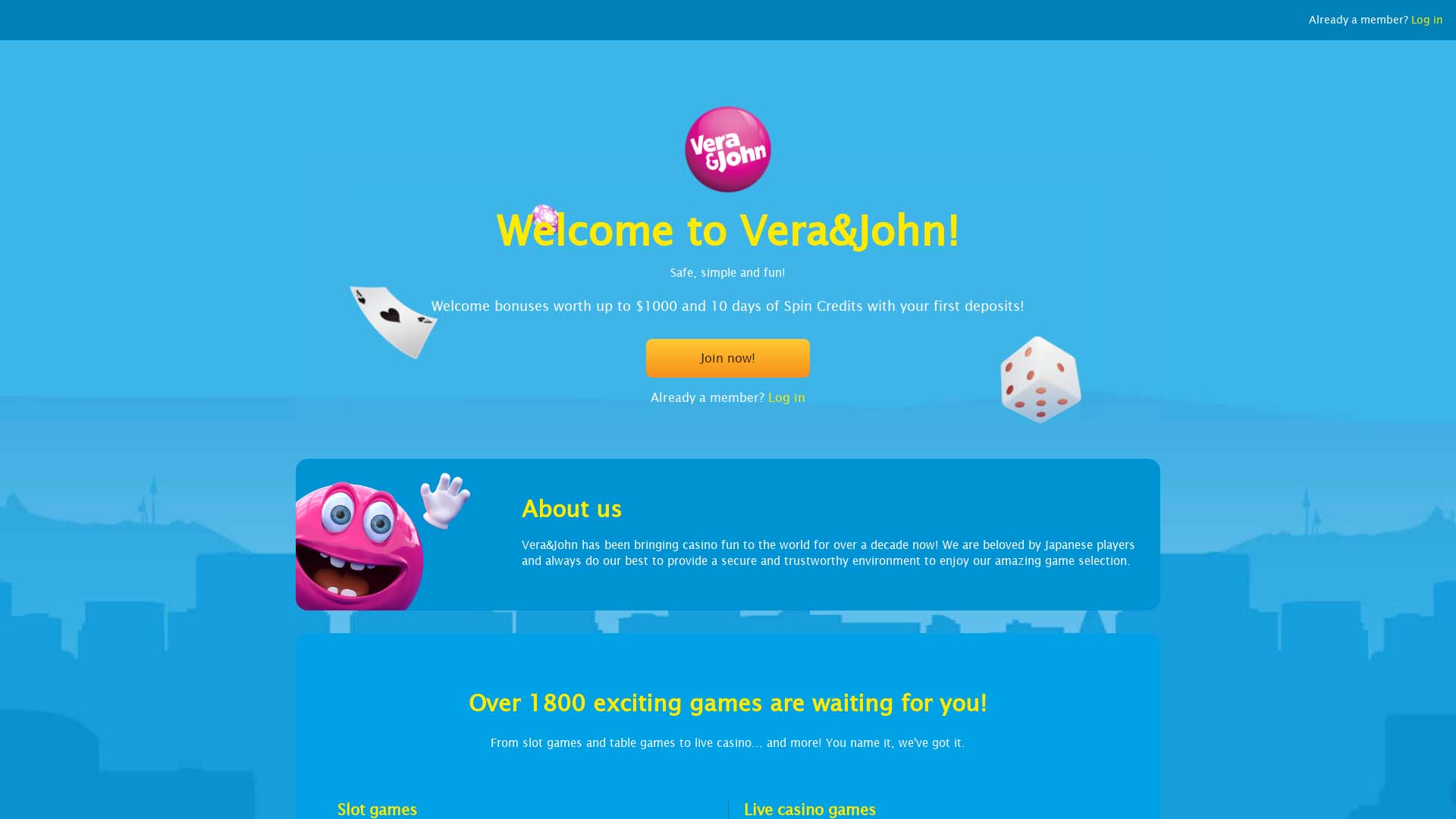 Screenshot of Vera John Casino taken in 2025