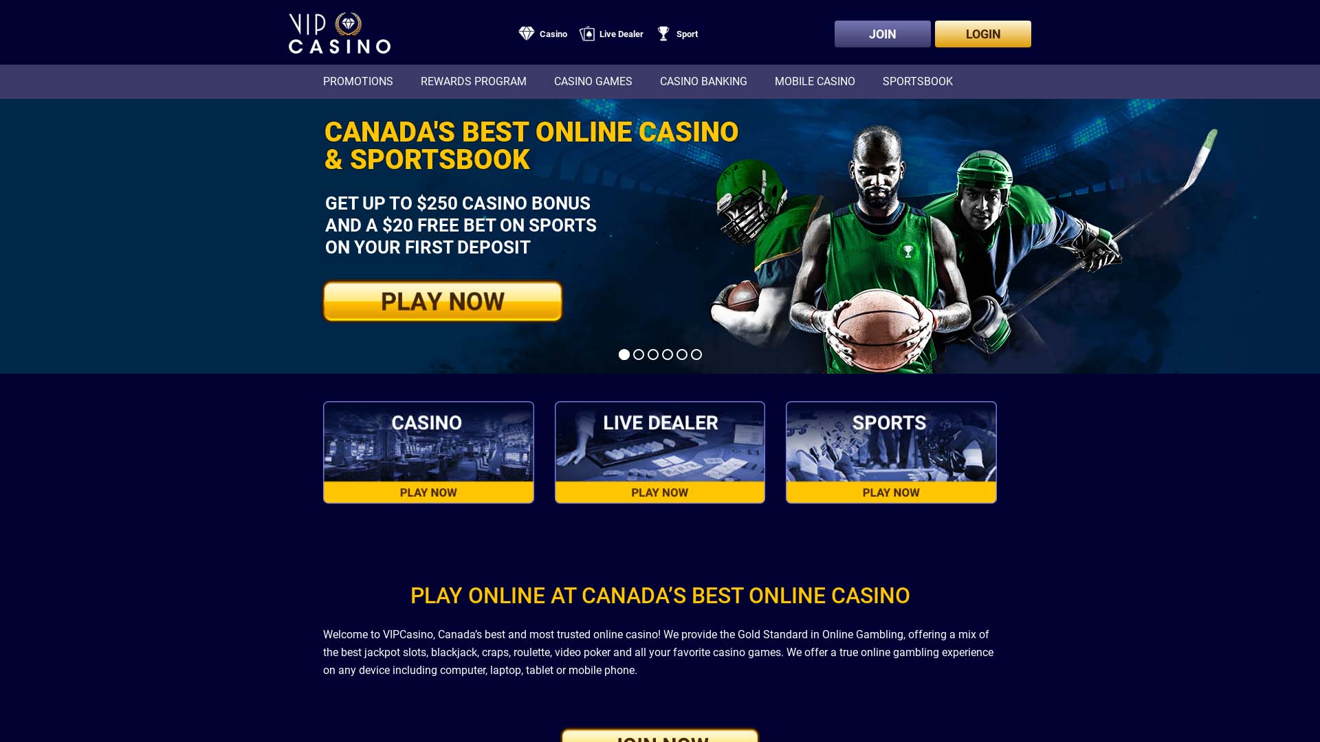 Screenshot of VIP Casino taken in 2025