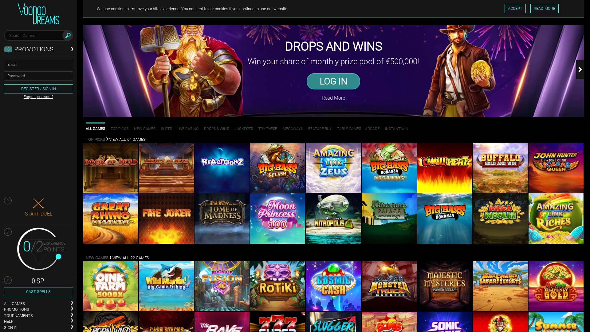 Screenshot of VoodooDreams Casino taken in 2025