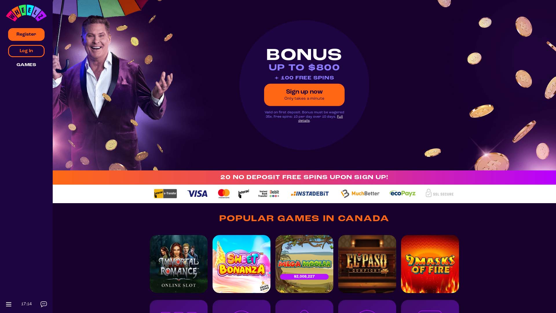 Screenshot of Wheelz Casino taken in 2025