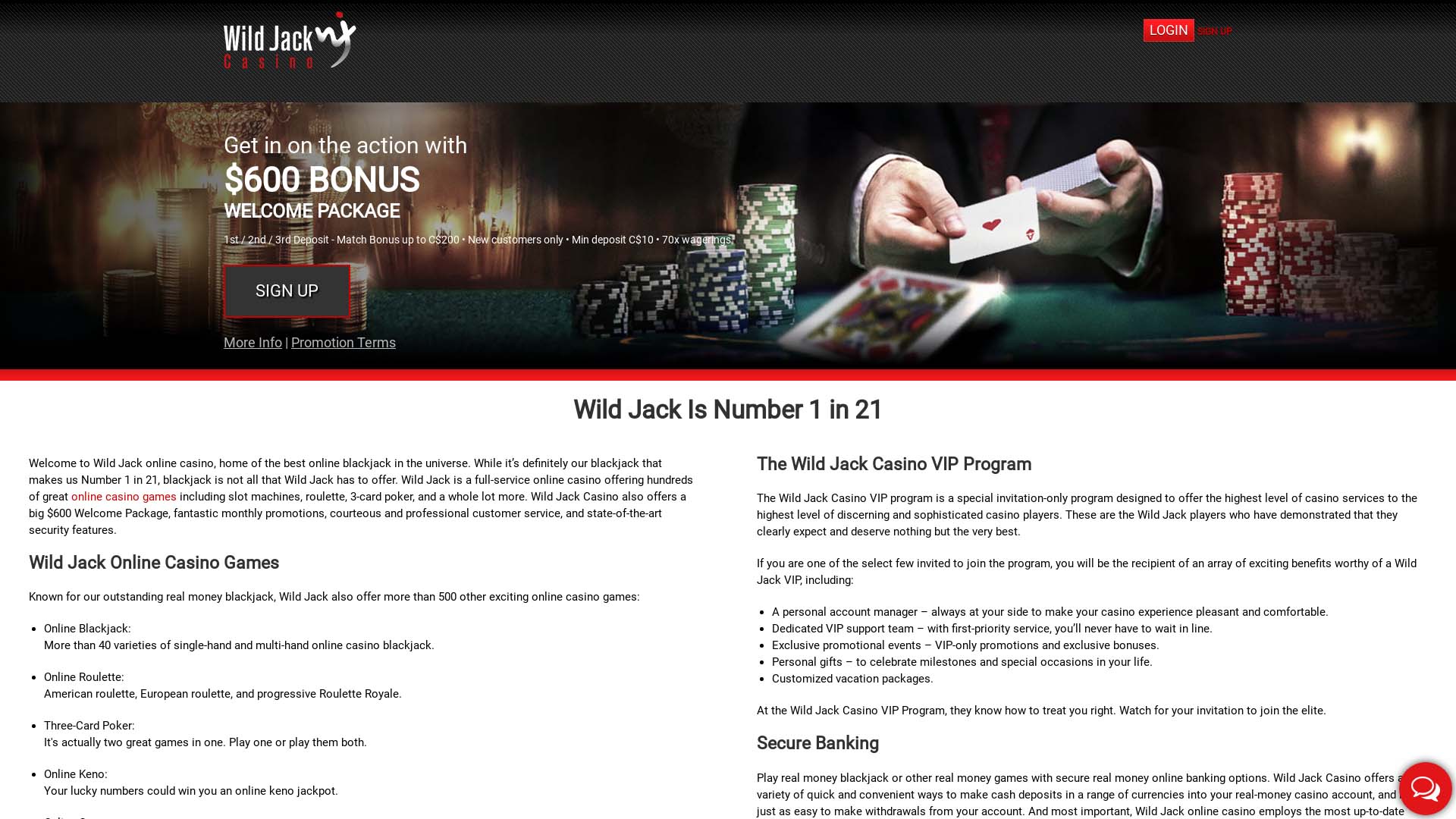 Screenshot of Wild Jack Casino taken in 2025