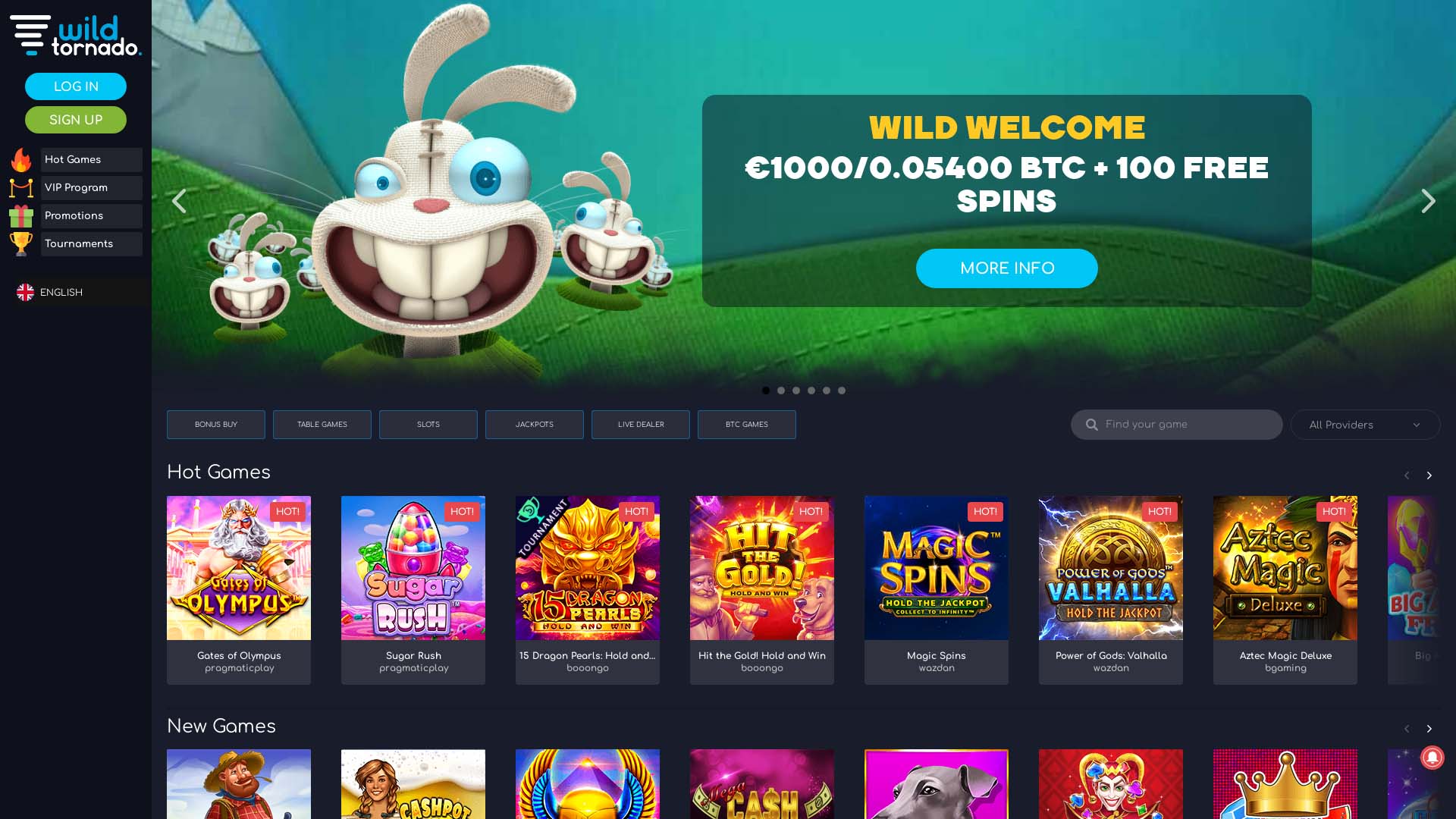 Screenshot of Wild Tornado Casino taken in 2025