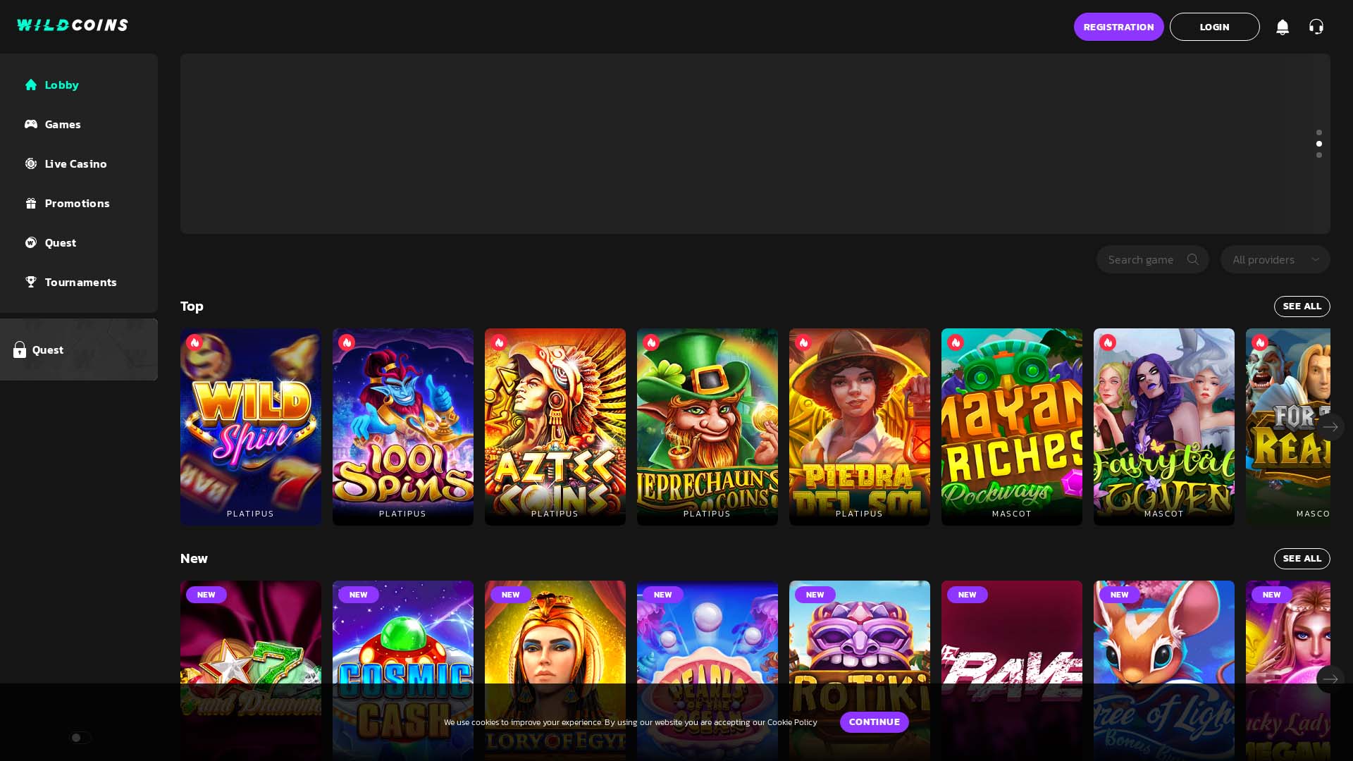 Screenshot of WildCoins Casino taken in 2025 Screenshot of WildCoins Casino taken in 2025