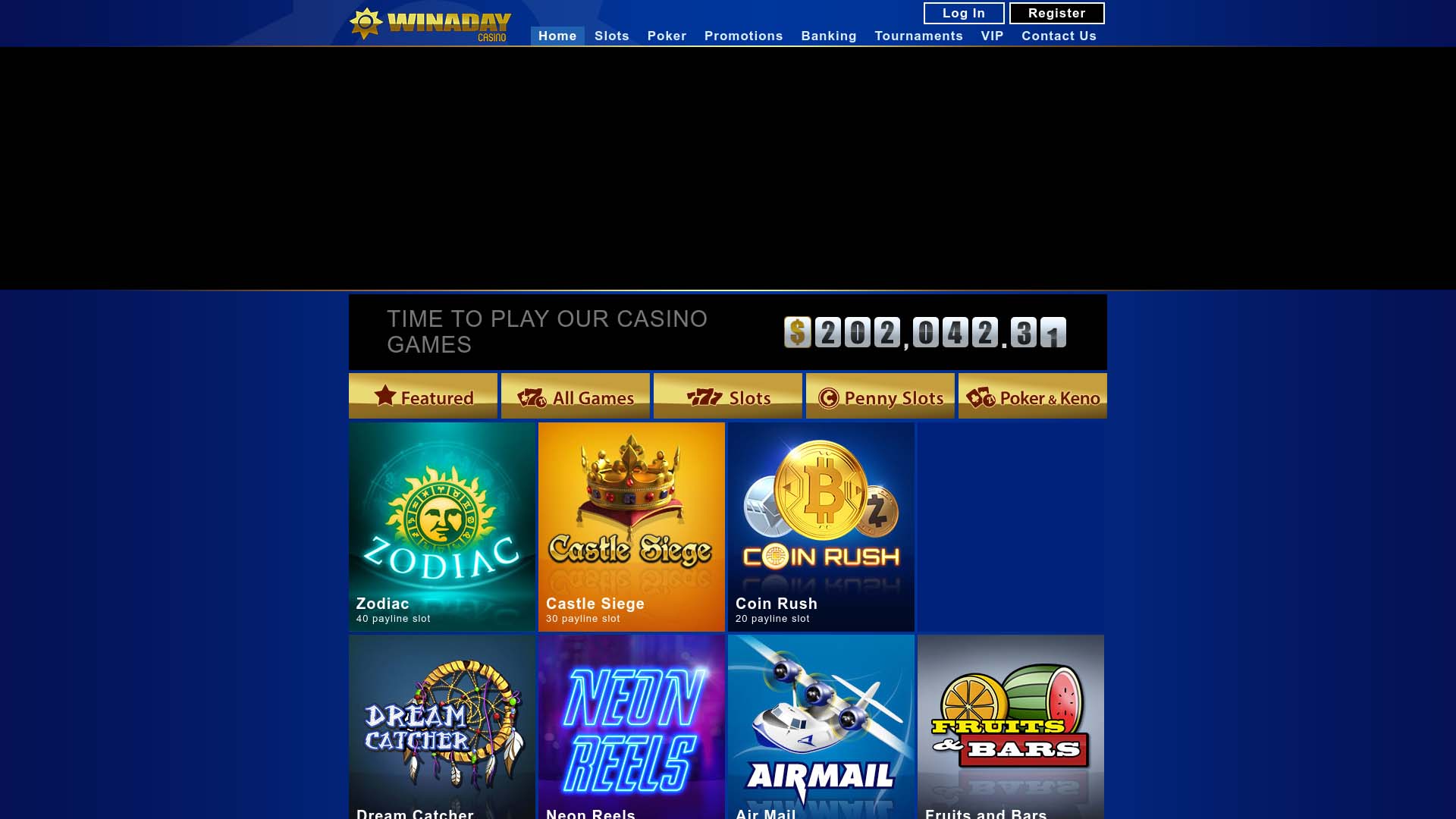 Screenshot of Win A Day Casino taken in 2025