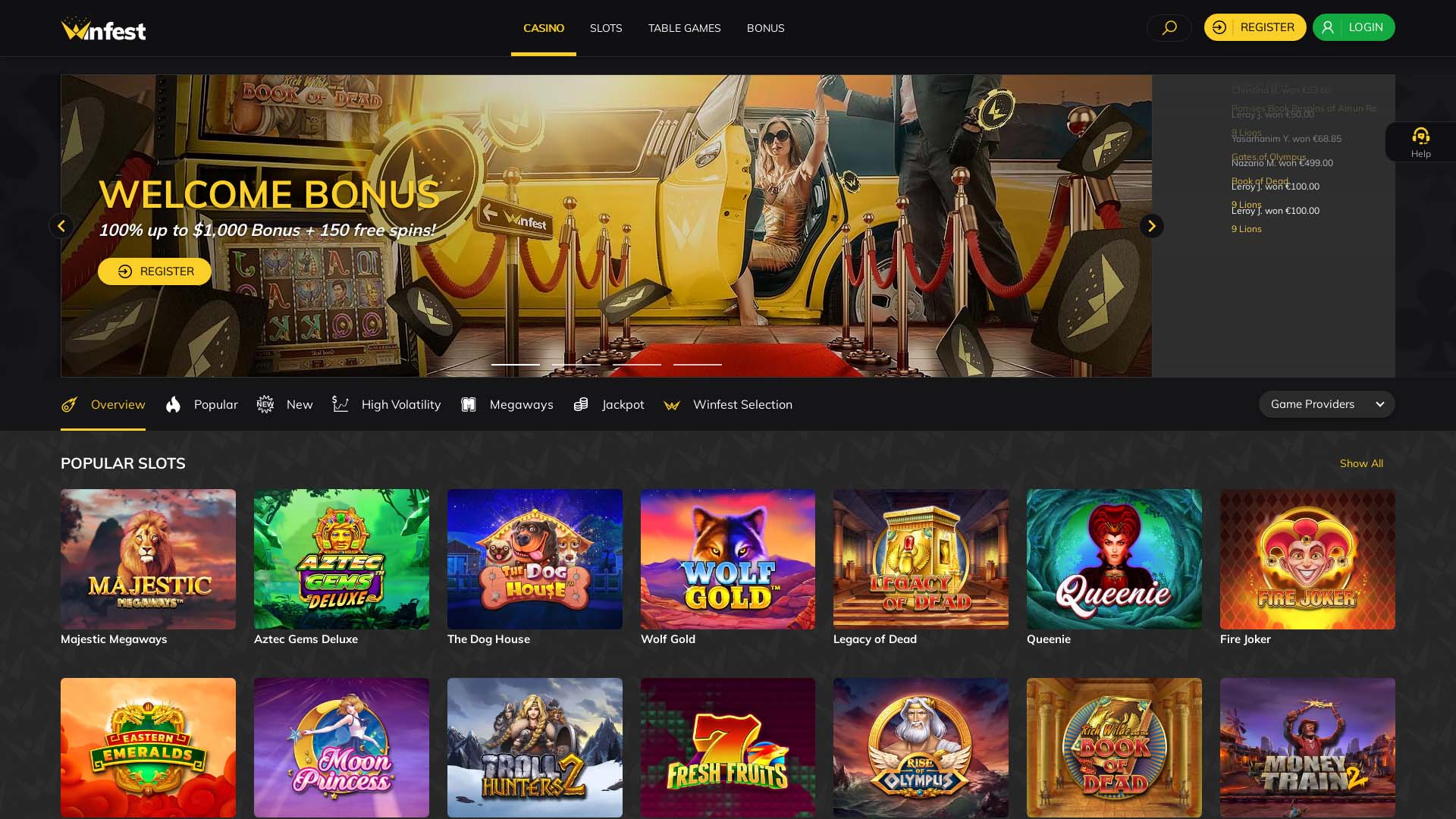 Screenshot of WinFest Casino taken in 2025