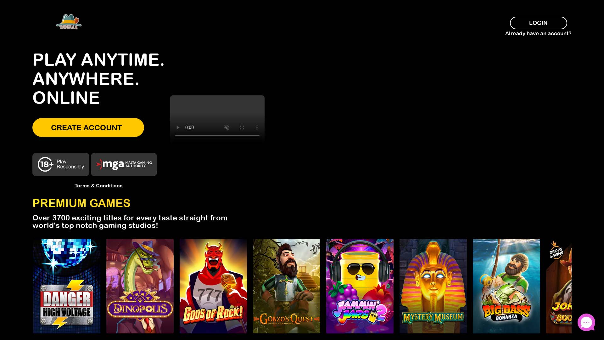 Screenshot of Winolla Casino taken in 2025