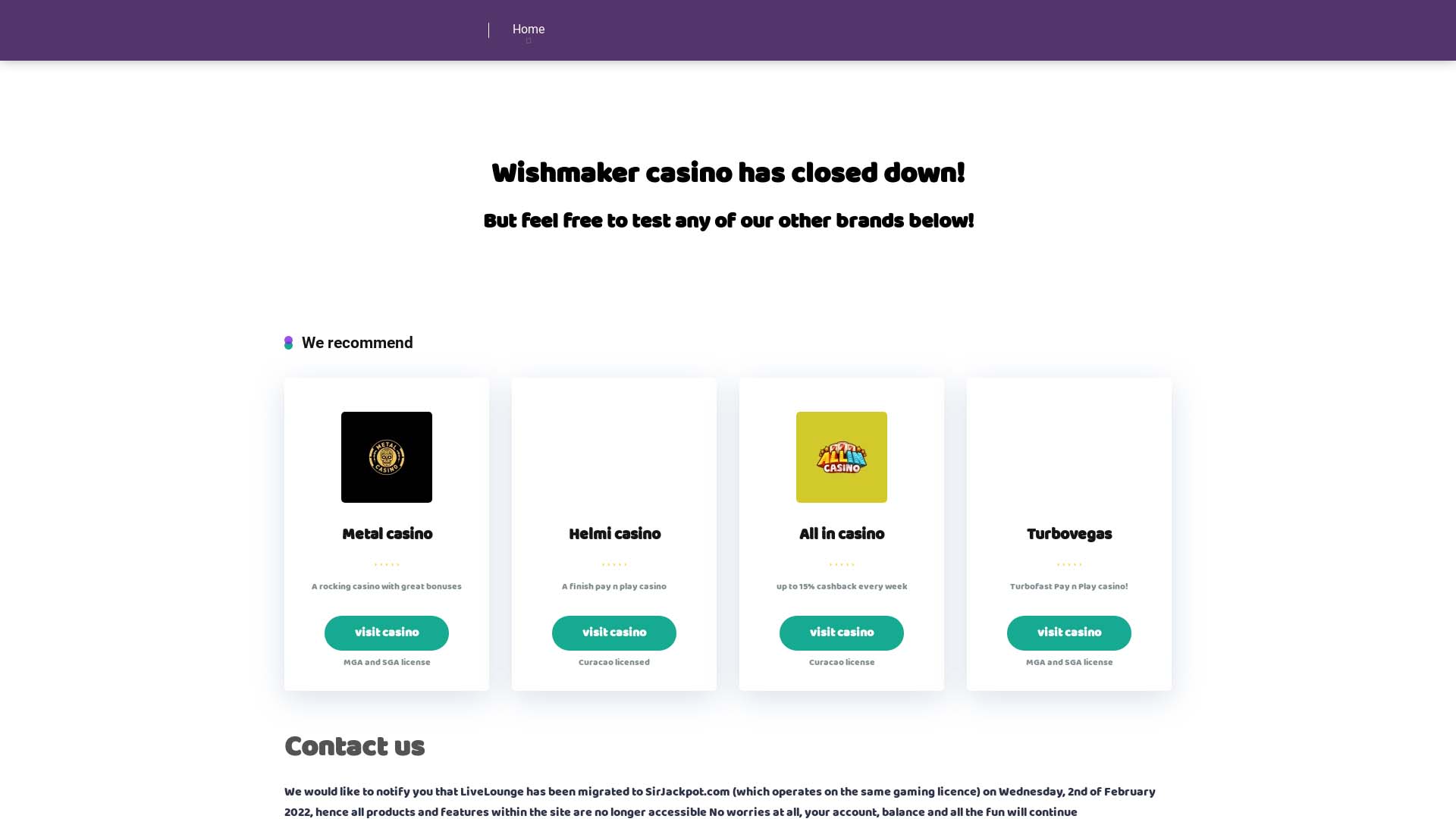 Screenshot of Wishmaker Casino taken in 2025