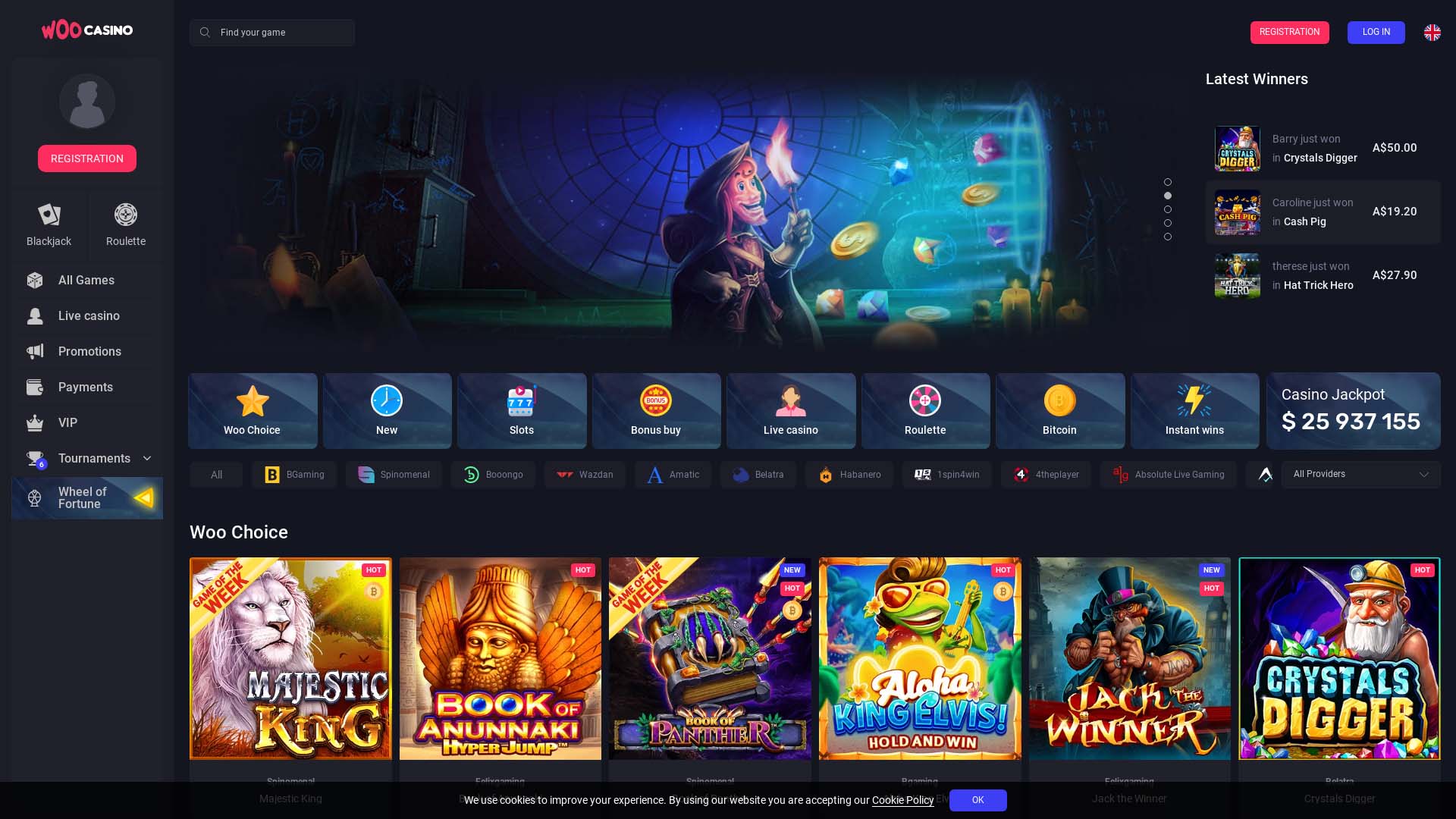 Screenshot of Woocasino taken in 2025