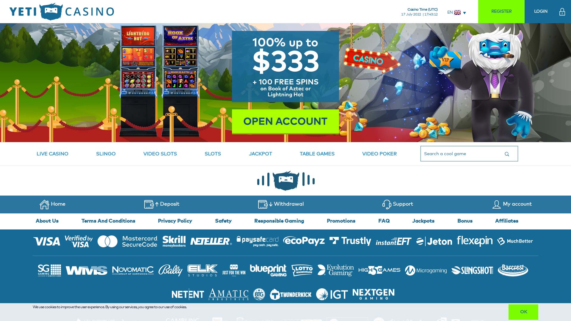 Screenshot of Yeti Casino taken in 2025