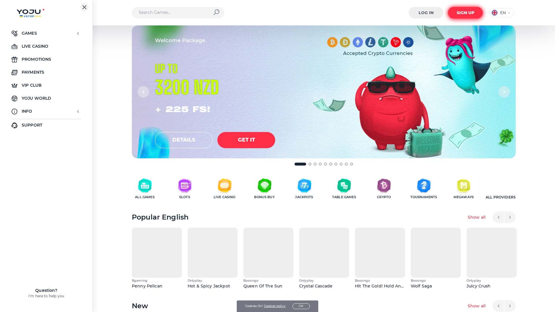 Screenshot of Yoju Casino taken in 2025