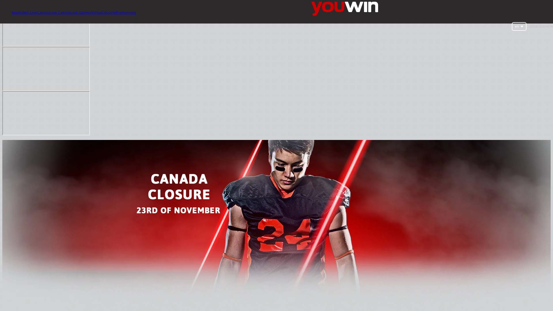 Screenshot of Youwin Casino taken in 2025