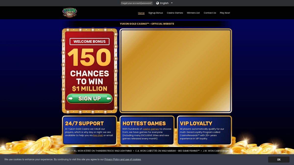 Yukon Gold Casino Login Play With CA, Instant Bank Transfer